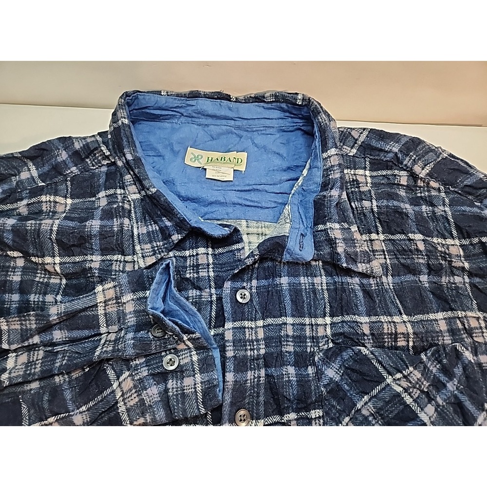 Haband Casual Joe Mens Flannel Shirt Plaid Button Up Long Sleeve Blue XL